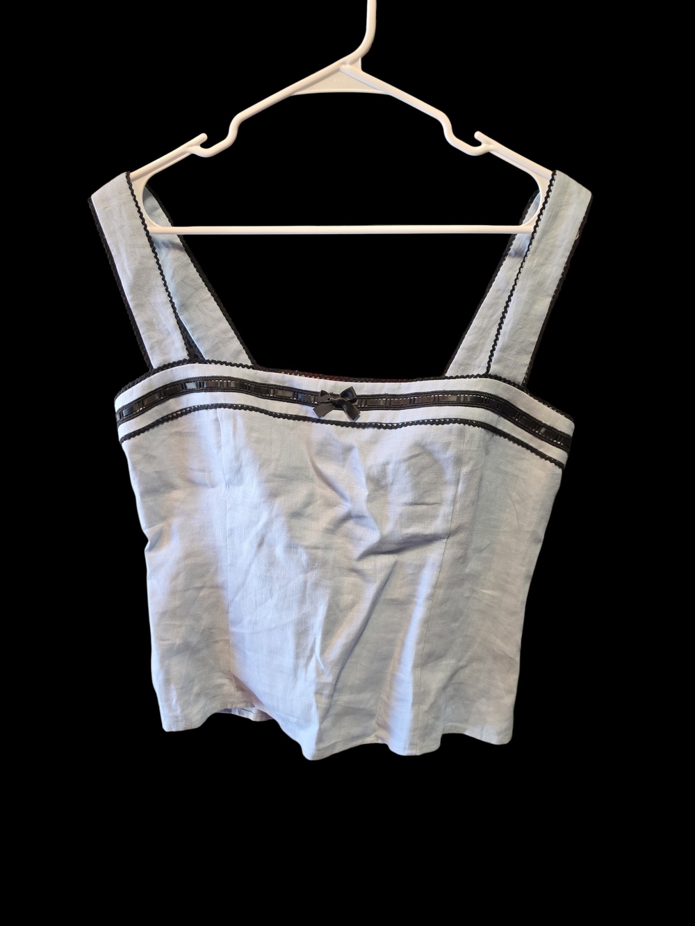 Reformation Pale Blue Linen-Blend Square Neck Camisole with Black Trim Sz 10